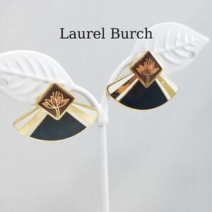 Vintage Laurel Burch WATER LILY Fan Gold Cloisonne Earrings, Gold Filled Posts